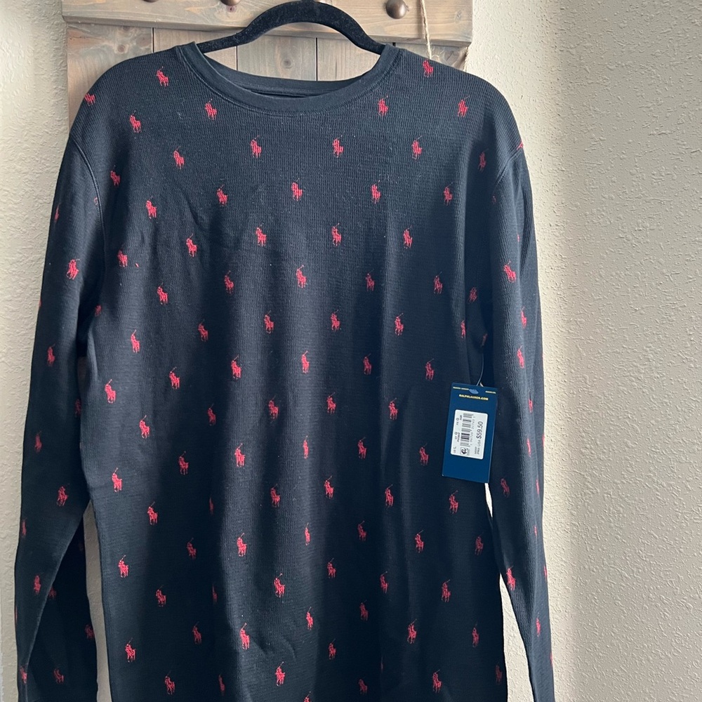 Ralph Lauren Black Loungewear Shirt with Red Logo Accents